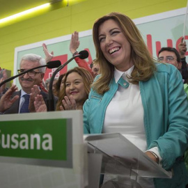 Susana Díaz celebrando anoche los resultados conseguidos en las elecciones andaluzas. /EFE