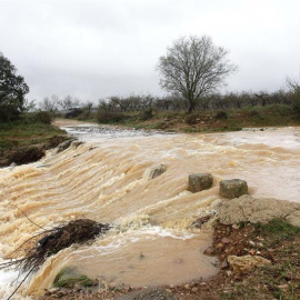Uno de los barrancos baja repleto de agua cerca de Cabanes (Castellón). /EFE
