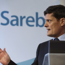 El presidente de Sareb, Jaime Echegoyen, durante la rueda de prensapara presentar los resultados de 2014.EFE/ ÁNGEL DÍAZ