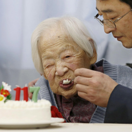Misao Okawa, durante la celebración de su 117 cumpleaños./ REUTERS