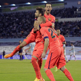 Mathieu celebra su gol al Celta.  EFE/Lavandeira jr