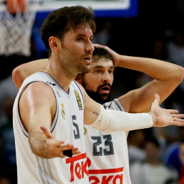 Rudy Fernández, en los minutos finales del encuentro frente al Khimki. EFE/Juanjo Martín