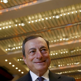 El presidente del BCE, Mario Draghi, durante el Congreso de la Banca Europea, en Fráncfort. REUTERS