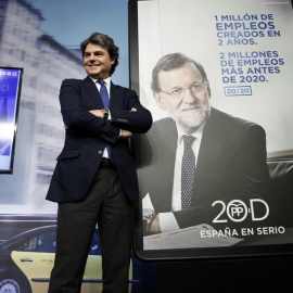 El director de Campaña del PP, Jorge Moragas, durante la presentación esta mañana en Madrid de la campaña electoral del Partido Popular. EFE/Juan Carlos Hidalgo.