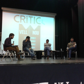 Un momento de la charla entre Xavier Domènech (En Comú Podem), Gabriela Serra (CUP), Gabriel Rufián (ERC), organizado por 'Citric'.