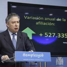 El secretario de Estado de Seguridad Social, Tomás Burgos, durante la presentación de los datos de paro registrado y afiliación en el mes de noviembre.- EFE