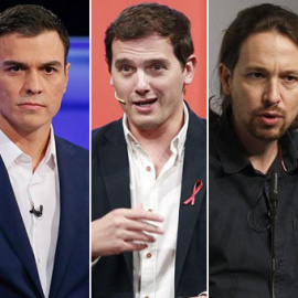 De derecha a izquierda: Mariano Rajoy, Pedro Sánchez, Albert Rivera, Pablo Iglesias y Alberto Garzón, los principales candidatos a la presidencia del Gobierno.