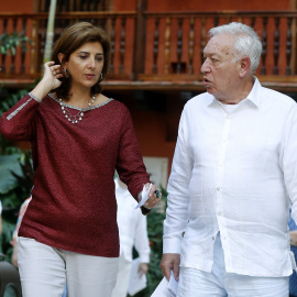 El ministro de Asuntos Exteriores de España, José Manuel García-Margallo y la canciller colombiana María Ángela Holguín tras la reunión celebrada en el Palacio del Marqués, en Cartagena de Indias, para tratar el tema del galeón San José. EF