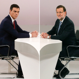 El líder del PSOE y candidato a la presidencia del Gobierno, Pedro Sánchez, y el candidato del PP a la reelección a la presidencia del Gobierno para las elecciones generales del 20-D, Mariano Rajoy, antes del 'cara a cara' con el presidente