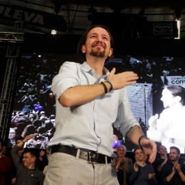 Pablo Iglesias, durante el mitin de cierre de campaña de Podemos en Valencia. REUTERS/Heino Kalis
