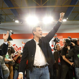 Pedro Sánchez, durante el mitin del PSOE en Fuelabrada. EFE/Zipi