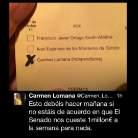 Tweet de Carmen Lomana pidiendo el voto