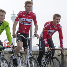 Los ciclistas profesionales alemanes, Andre Greipel, Marcel Sieberg y Ruben Zepuntke en Düsseldorf, Alemania. EFE/Imagen de archivo