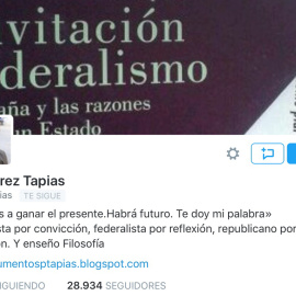 Captura de pantalla del perfil de Pérez Tapias en la red social 'Twitter'