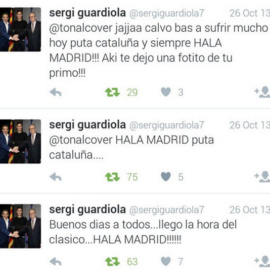 Varios de los comentarios ofensivos contra el Barcelona y Catalunya en la cuenta de Sergi Guardiola. TWITTER