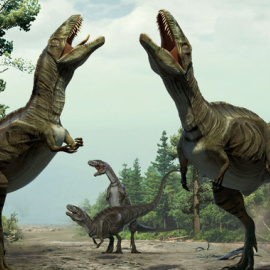 Reconstrucción de dinosaurios durante su actividad de exhibición sexual. / Ilustración de Lida Xing y Yujiang Han