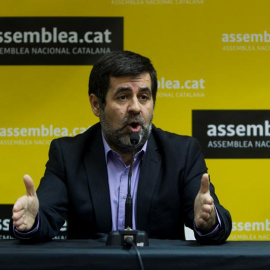 Jordi Sánchez, presidente de la Asamblea Nacional Catalana, en la rueda de prensa. EFE/Quique García