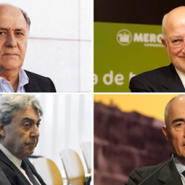 De izquierda a derecha y de arriba a abajo, Amancio Ortega (Inditex), Juan Roig (Mercadona); Alberto Cortina y Alberto Alcocer, y Rafael del Pino (Ferrovial). EFE/REUTERS