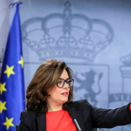 La vicepresidenta del Gobierno, Soraya Sáenz de Santamaría, durante la rueda de prensa posterior a la reunión del Consejo de Ministros. /EFE