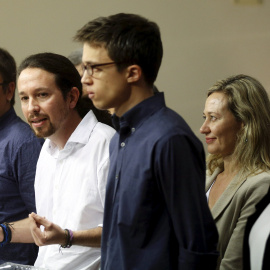 Pablo Iglesias en la rueda de prensa en la que ha anunciado sus propuestas. REUTERS.