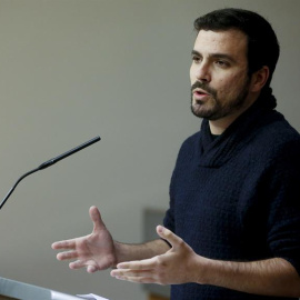 El líder de IU-UP, Alberto Garzón, en rueda de prensa. EFE/JuanJo Martin