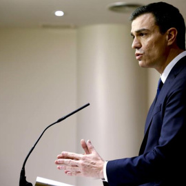 El secretario general del PSOE, Pedro Sánchez, en rueda de prensa. EFE/Sergio Barrenechea