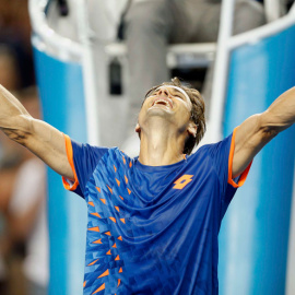 Ferrer celebra su victoria sobre Isner en el Open de Australia. REUTERS/Brandon Malone