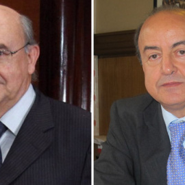 El hasta ahora presidente del TSJC, Miguel Ángel Gimeno (i.), y su sustituto Jesús María Barrientos (d.)
