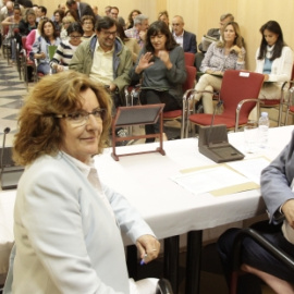 El presidente del Gobierno de Aragón, Javier Lambán, y su consejera de Ciudadanía y Derechos Sociales, Mariví Broto.