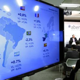 Los directivos de Abertis en la rueda de prensa de presentación de los resultados anuales. EFE/Juan Carlos Hidalgo