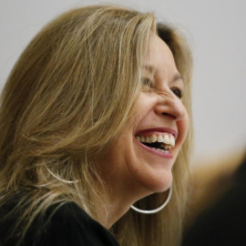 Trinidad Jiménez, en un encuentro con periodistas en la sede de España en la ONU, en Nueva York, el pasado 27 de mayo. (EFE)