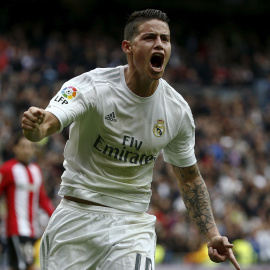 James Rodríguez celebra su gol ante el Athletic de Bilbao el sábado. /REUTERS