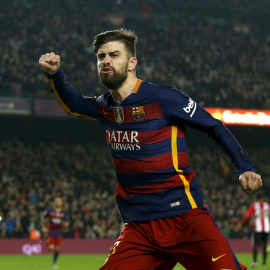 Piqué celebrando el gol que metió ante el Athletic de Bilbao en las semifinales de Copa. /REUTERS