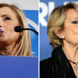 La presidenta de la Comunidad de Madrid, Cristina Cifuentes, y la dimitda presidenta del PP autonómico, Esperanza Aguirre. EFE