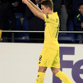 Denis Suárez celebra su gol contra el Nápoles. EFE/Doménech Castelló