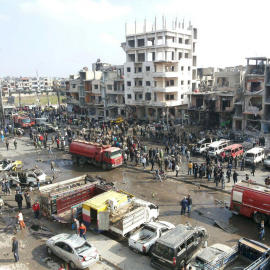 Una vista aérea del lugar de uno de los atentados en Homs, siria, ciudad controlada por las fuerzas leales a Bachar Al Asad. REUTERS