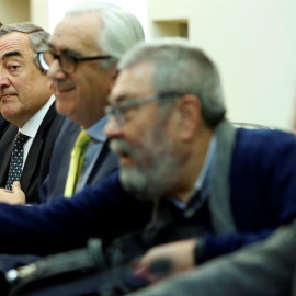 Rosell, Méndez y Toxo, en un acto celebrado en Madrid este martes. EFE/Juan Carlos Hidalgo