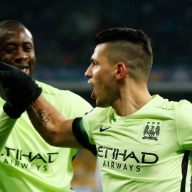 Agüero celebra su gol al Dinamo de Kiev. Reuters / John Sibley
