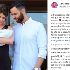 Adriana Abenia ya está en casa y muestra una imagen de familia