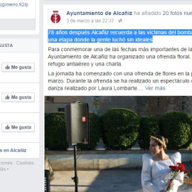 Captura del perfil de Facebook del ayuntamiento con la referencia a la falta de ideales de los combatientes de la guerra civil.