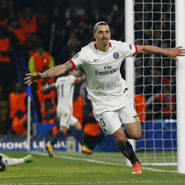 Ibrahimovic celebra el gol de la victoria del PSG contra el Chelsea. /REUTERS