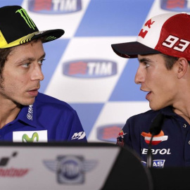 Valentino Rossi y Marc Márquez en una rueda de prensa.