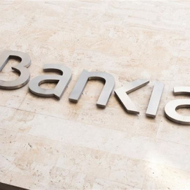 El logo de Bankia en la sede del banco nacionalizado. E.P.