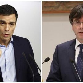 El líder del PSOE, Pedro Sánchez, y el president de la Generalitat, Puigdemont. EUROPA PRESS.