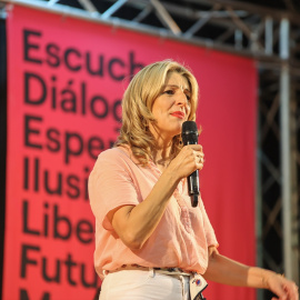 La vicepresidenta segunda del Gobierno y ministra de Trabajo y Economía Social, Yolanda Díaz, durante un acto de escucha de su proyecto Sumar, en el Círculo Mercantil, a 25 de marzo de 2023, en Las Palmas de Gran Canaria, Gran Canaria, Cana
