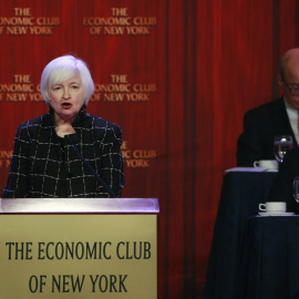 La presidenta de la Reserva Federal, Janet Yellen, durante su intervenciónen la cena anual del Club Económico de Nueva York. REUTERS/Lucas Jackson