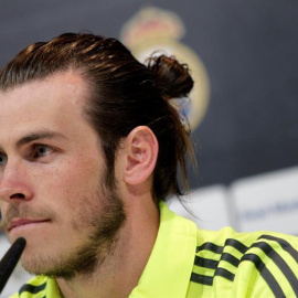 Gareth Bale durante su rueda de prensa de ayer en Valdebebas./EFE