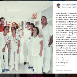 Manu Tenorio agradece su atención al personal sanitario 