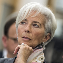 La directora gerente del Fondo Monetario Internacional (FMI), Christine Lagarde, en el Centro de Estudios Financieros de la Universidad Goethe, en Fráncfort. EFE/Boris Roessler