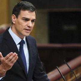 El secretario general del PSOE, Pedro Sánchez, durante su intervención en el pleno del Congreso. EFE/Chema Moya